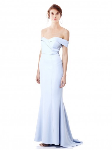 Cheap Light Sky Blue High Neck Sleeveless Stretch Crepe Long Evening Dress UK