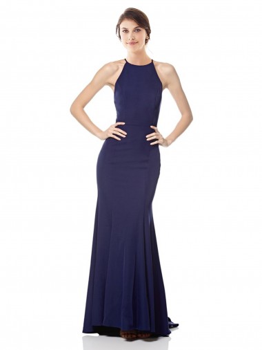 Cheap Navy Blue High Neck Sleeveless Long Evening Dress UK