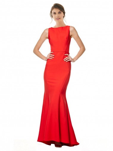 Cheap Red High Neck Sleeveless Open Back Long Wedding Party Dress UK