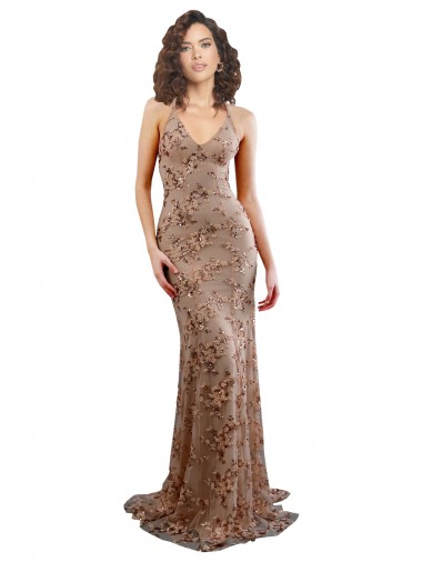 Cheap Rose Gold High Neck Sleeveless Backless Long Evening Dress UK