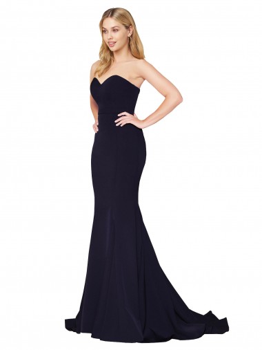 Cheap Dark Navy High Neck Sleeveless Sweep Train Bridal Party Dress UK