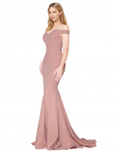 Cheap Dusty Pink High Neck Sleeveless Stretch Crepe Sweep Train Evening Gown UK