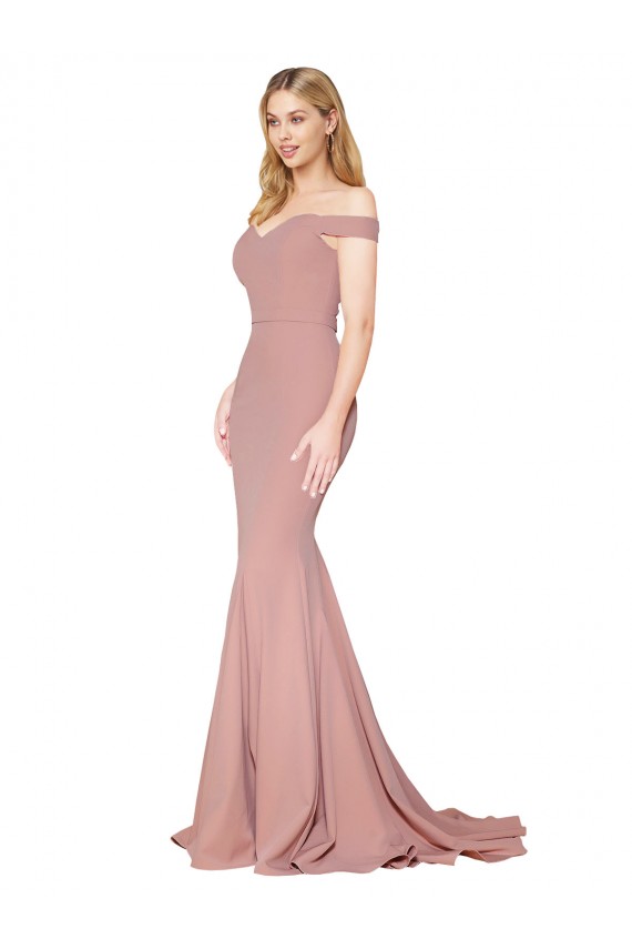 Purcahse  Dusty Pink High Neck Sleeveless Stretch Crepe Sweep Train Evening Gown UK