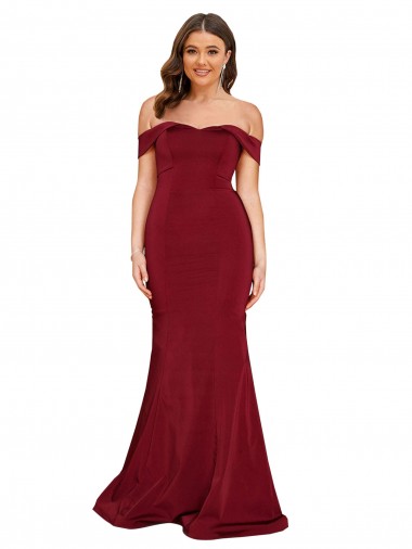 Cheap Burgundy Off the Shoulder Sleeveless Long Plus Size Evening Dress UK