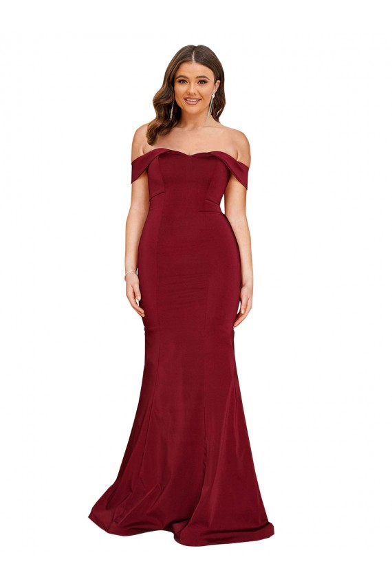 Purcahse  Burgundy Off the Shoulder Sleeveless Long Plus Size Evening Dress UK