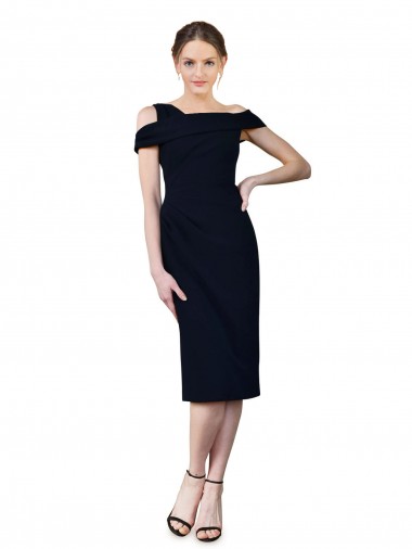 Cheap Dark Navy Off the Shoulder Sleeveless Cocktail Length Evening Dress UK