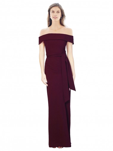 Cheap Burgundy Gold Off the Shoulder Sleeveless Low Back Long Evening Dress UK