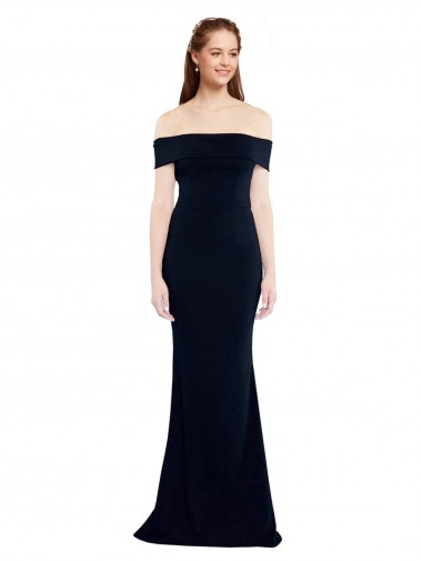 Cheap Dark Navy Off the Shoulder Sleeveless Keyhole Back Long Evening Dress UK