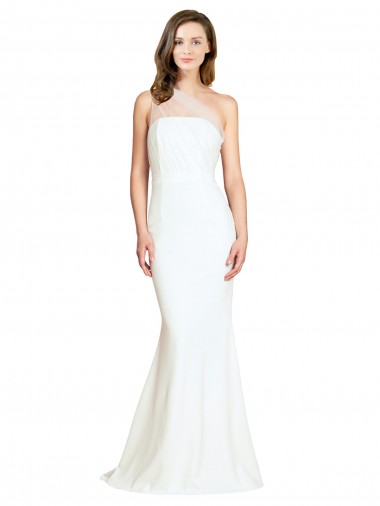 Cheap Ivory One Shoulder Sleeveless Stretch Crepe & Tulle Sweep Train Evening Dress UK