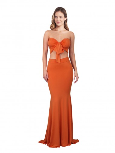 Cheap Orange Strapless Sleeveless Long Evening Dress UK