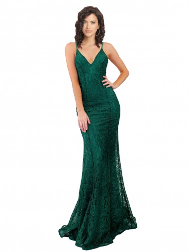 Cheap Dark Green V-Neck Sleeveless Open Back Long Semi Formal Evening Dress UK