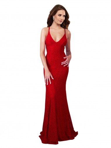 Cheap Red V-Neck Sleeveless Low Back Long Evening Dress UK