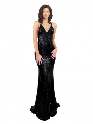 Cheap Black V-Neck Sleeveless Criss Cross Open Back Long Sexy Evening Dress UK