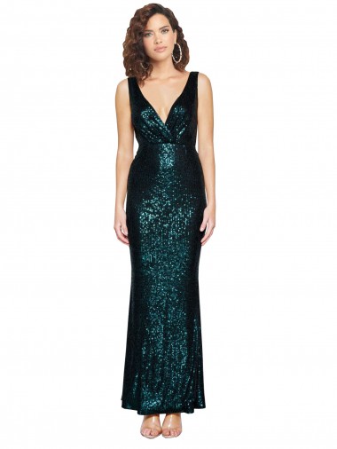 Cheap Dark Green V-Neck Sleeveless Long Evening Dress UK