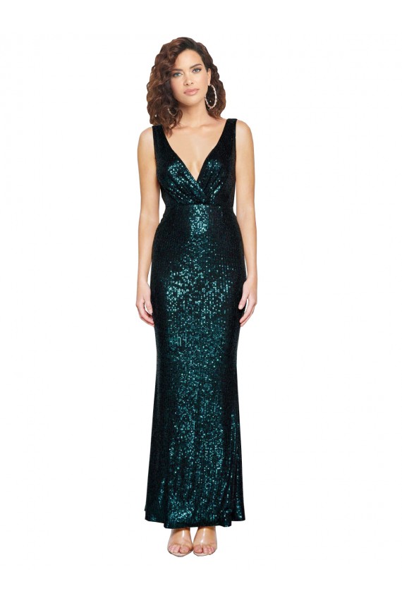 Purcahse  Dark Green V-Neck Sleeveless Long Evening Dress UK