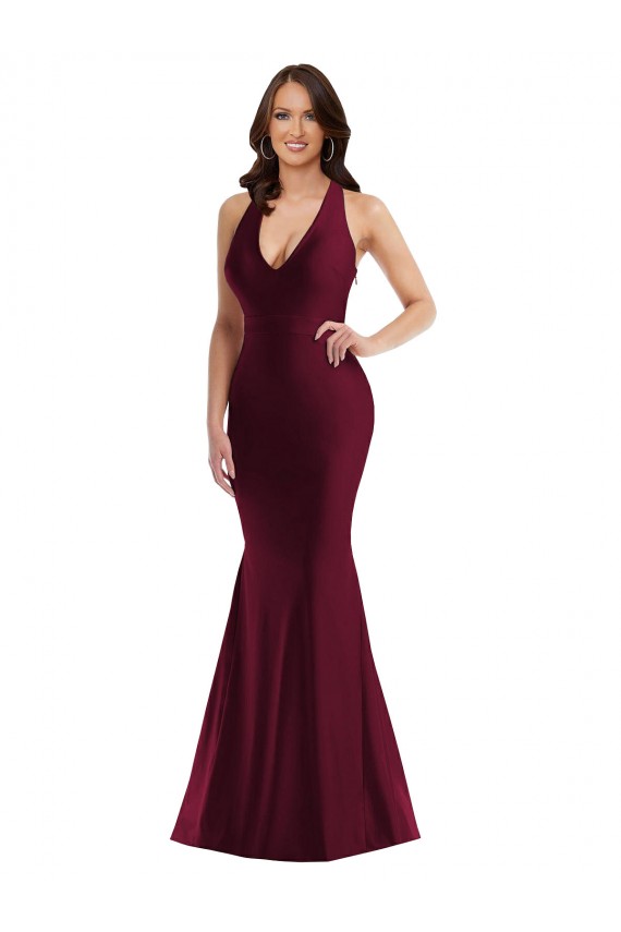 Purcahse  Burgundy V-Neck Sleeveless Open Back Long Sexy Plus Size Evening Dress UK