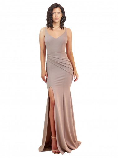 Cheap Dusty Pink V-Neck Sleeveless Low Back Stretch Crepe Long Sexy Evening Dress UK