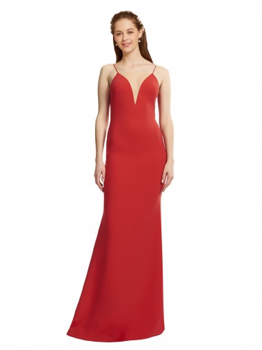 Cheap Red V-Neck Sleeveless Open Back Stretch Crepe Long Evening Dress UK