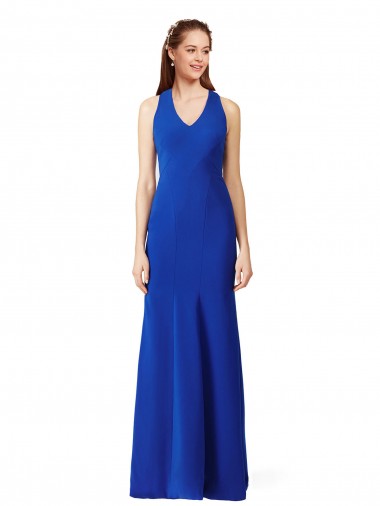 Cheap Royal Blue V-Neck Sleeveless Long Evening Gown UK