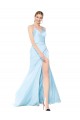 Purcahse  Light Sky Blue V-Neck Sleeveless Stretch Satin Long Sexy Evening Dress UK