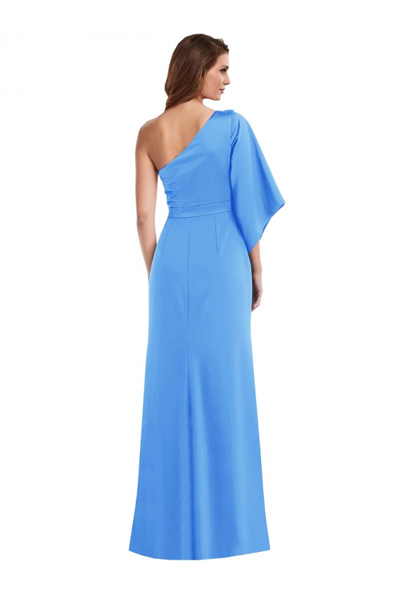 Purcahse  Peacock Blue One Shoulder Bell Sleeves Long Semi Formal Evening Dress UK