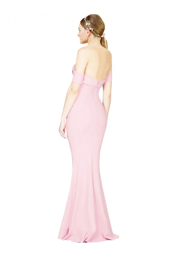 Purcahse  Pink Strapless Sleeveless Low Back Stretch Crepe Long Evening Dresses UK