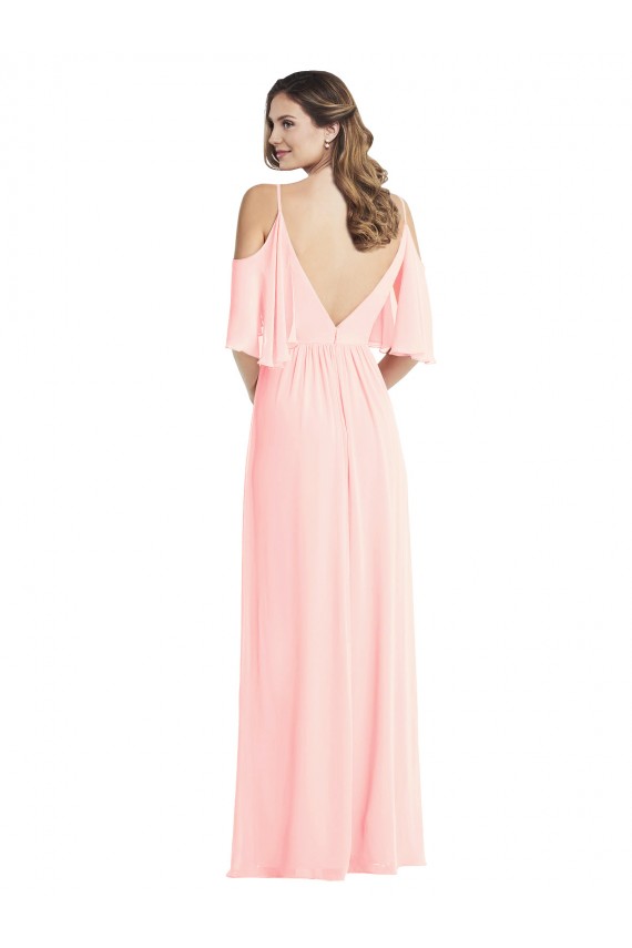 Purcahse  Pink V-Neck Cold Shoulder V-Back Long Maxi Evening Dress UK