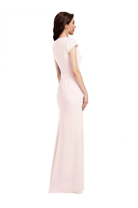 Purcahse  Pink V-Neck Cap Sleeves Stretch Crepe Long Evening Dress UK