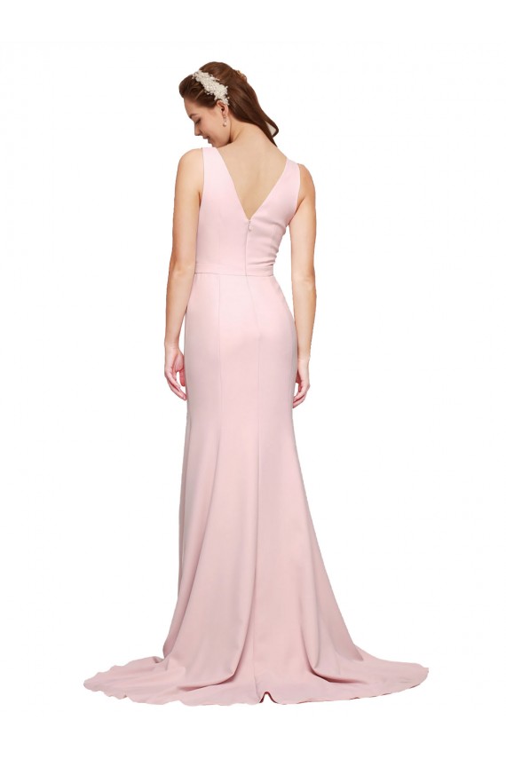 Purcahse  Pink V-Neck Sleeveless V-Back Sweep Train Semi Formal Evening Dress UK