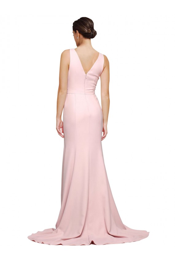 Purcahse  Pink V-Neck Sleeveless V-Back Sweep Train Semi Formal Evening Gown UK