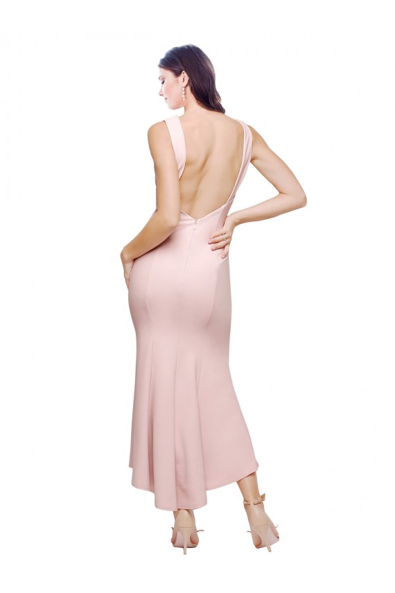 Purcahse  Pink High Neck Sleeveless Low Back Midi Length Wedding Party Dress UK