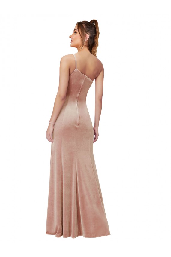 Purcahse  Pink One Shoulder Sleeveless Stretch Velvet Long Evening Dress UK