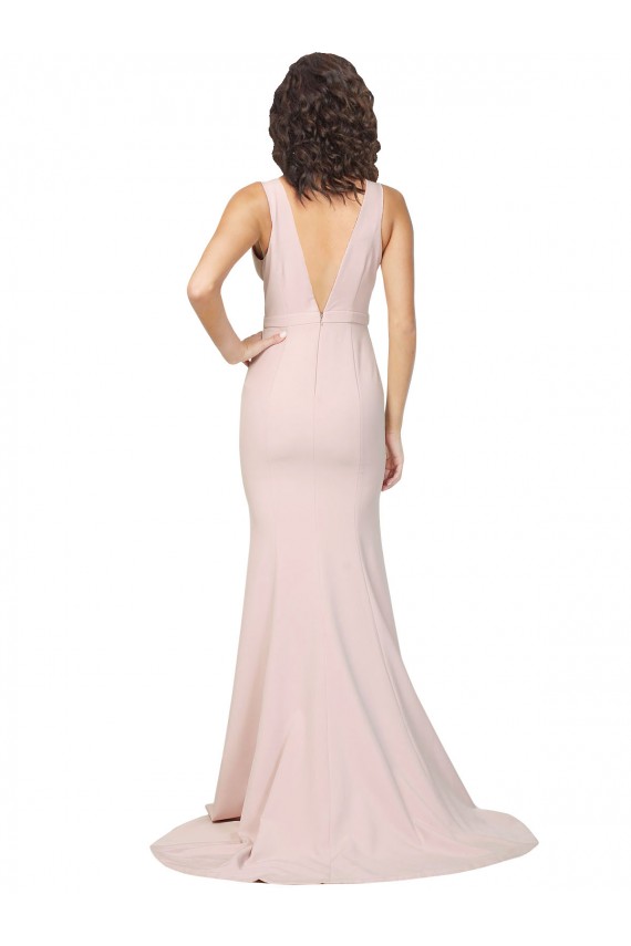 Purcahse  Pink V-Neck Sleeveless V-Back Sweep Train Sexy Evening Dress UK