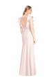 Purcahse  Pink Bateau Neck Cap Sleeves Open Back Long Semi Formal Evening Dress UK