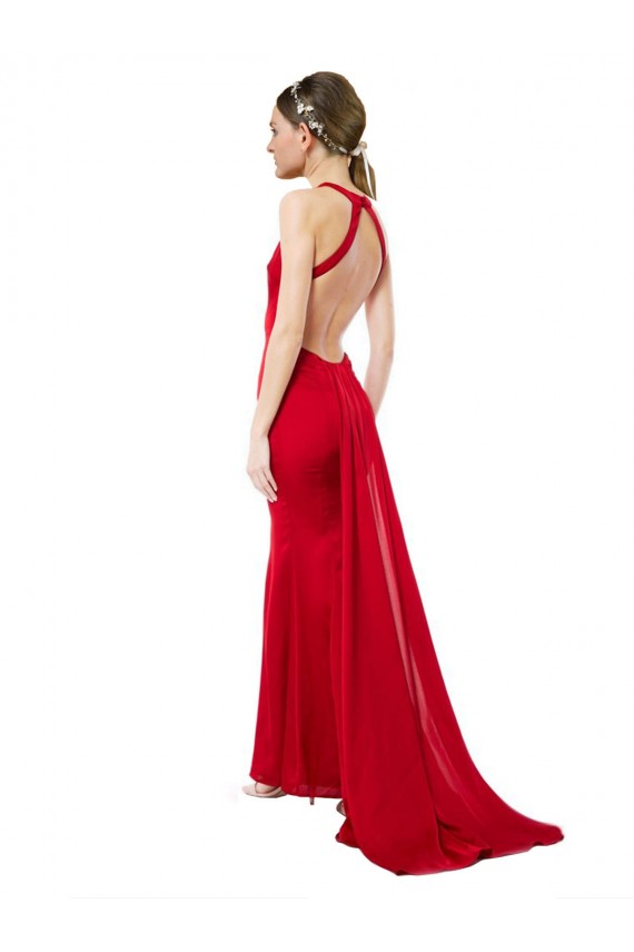 Purcahse  Red High Neck Sleeveless Open Back Long Maxi Evening Dress UK