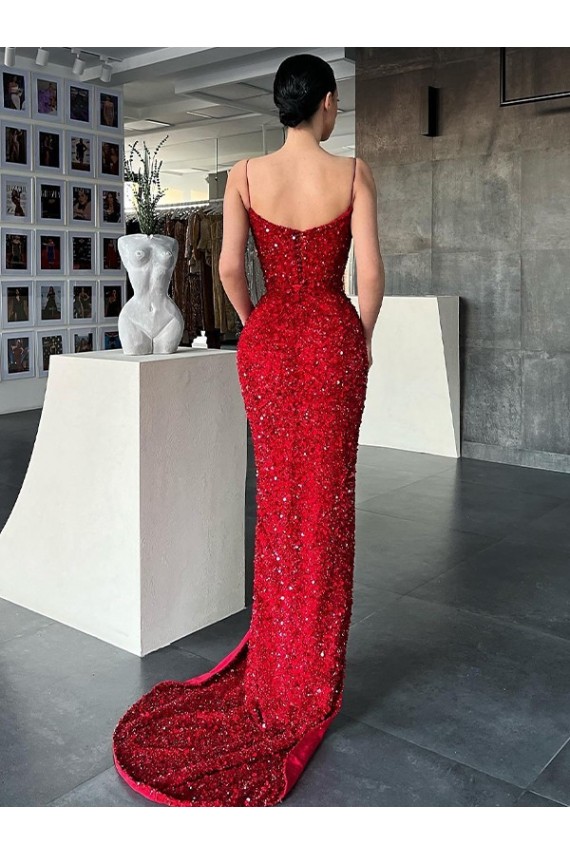 Purcahse  Red V-Neck Sleeveless Sweep Train Evening Dress UK