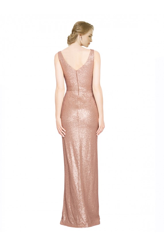 Purcahse  Rose Gold V-Neck Sleeveless Long Evening Dress UK