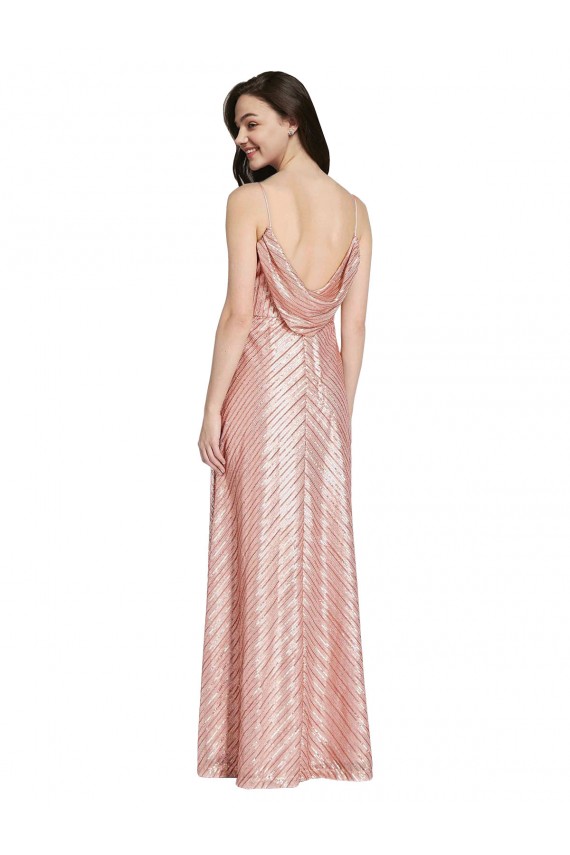 Purcahse  Rose Gold V-Neck Sleeveless Low Back Long Evening Dress UK