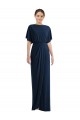 Purcahse  Dark Navy Bateau Neck Short Sleeves Open Back Long Maxi Evening Dress UK