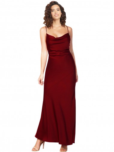 Cheap Burgundy Cowl Neck Sleeveless Low Back Long Evening Dress UK