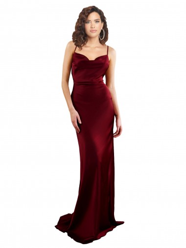 Cheap Burgundy Cowl Neck Sleeveless Criss Cross Open Back Long Evening Dress UK