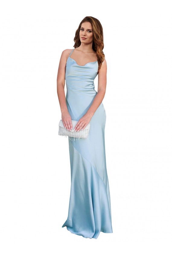 Purcahse  Light Sky Blue Cowl Neck Sleeveless Criss Cross Open Back Long Evening Dress UK