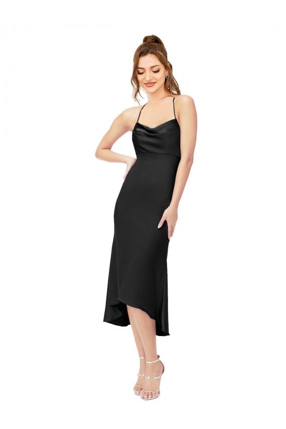 Purcahse  Black Cowl Neck Sleeveless Criss Cross Back Midi Length Sexy Evening Dress UK