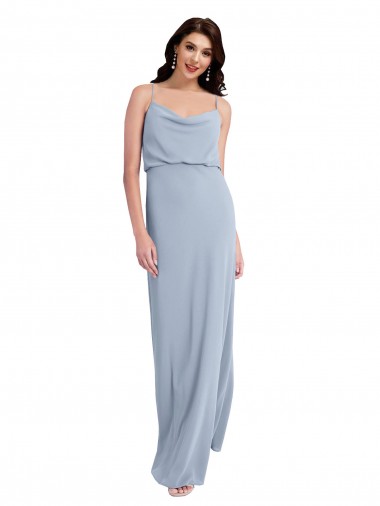 Cheap Smoke Blue Cowl Neck Sleeveless V-Back Long Evening Dress UK