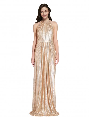 Cheap Gold High Neck Sleeveless Long Evening Dress UK