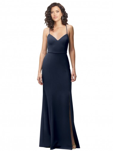 Cheap Dark Navy High Neck Sleeveless Criss Cross Back Long Evening Dress UK