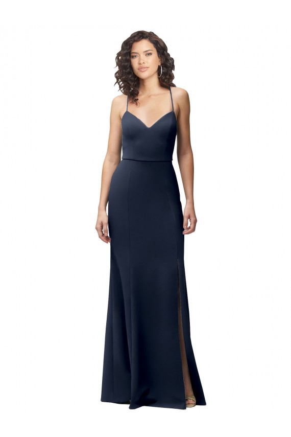 Purcahse  Dark Navy High Neck Sleeveless Criss Cross Back Long Evening Dress UK