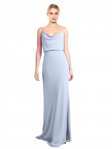 Cheap Light Sky Blue High Neck Sleeveless V-Back Long Evening Dress UK