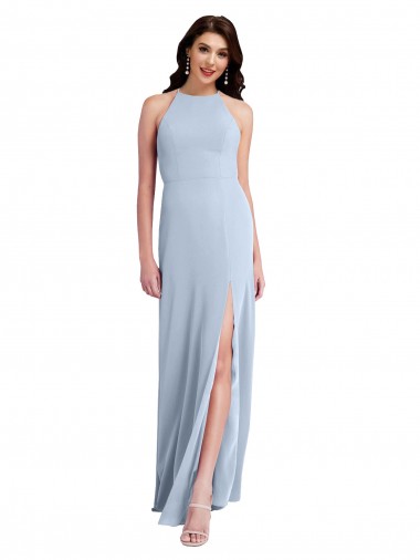 Cheap Light Sky Blue High Neck Sleeveless Criss Cross Open Back Long Evening Dress UK