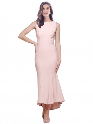 Cheap Pink High Neck Sleeveless Low Back Midi Length Wedding Party Dress UK